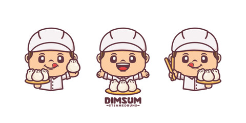 set of chef mascot with dim sum