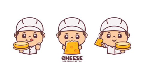set of cartoon mascot with cheese