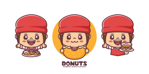 Cute girl cartoon mascot with donuts