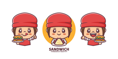 Cute girl cartoon mascot with sandwich