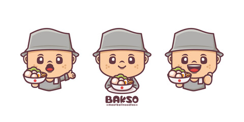 bakso chef cartoon mascot. Indonesian traditional meatballs