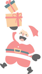 merry christmas and happy new year with cute santa claus and present gift box, flat png transparent element cartoon character design