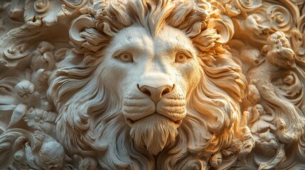Obraz premium majestic lion sculpture symbolizing lion of judah intricate details conveying strength and nobility spiritual artwork with dramatic lighting