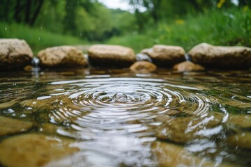 Fototapeta premium Ripples in a Calm Pool of Water Surrounded by Rocks