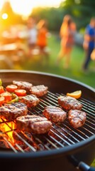 Friends Enjoying BBQ in Sunny Backyard Gathering