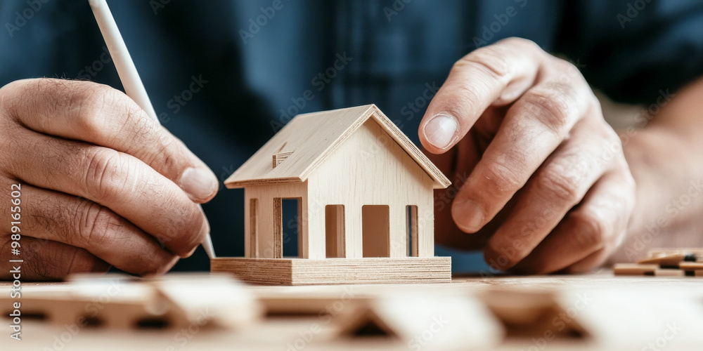 Poster creating model house with precision and care, showcasing architectural design skills