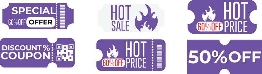 Coupon ticket set. Discount coupon. Gift voucher. sell ticket.vector eps10