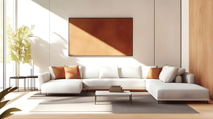 Cozy and inviting modern living room showcasing a beautiful juxtaposition of textures sleek furnishings and abundant natural light creating a cinematic textural and eclectic ambiance