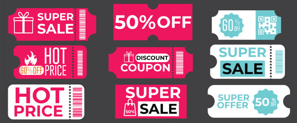 Coupon ticket set. Discount coupon. Gift voucher. sell ticket.vector eps10