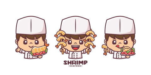 Chef mascot design with shrimp seafood
