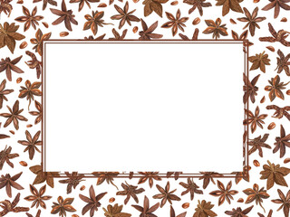 Badian seasoning watercolor horizontal frame with copy space for text. Aniseed Christmas and New Year natural spice hand drawn dense illustration for greeting cards, invitation, package decor