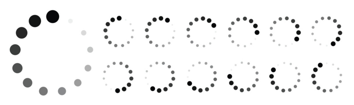 Loading Icons Set for Upload, Download, All Keyframes Frames Buffering Circle Preloader, Animation GIF 12FPS Ready for UI