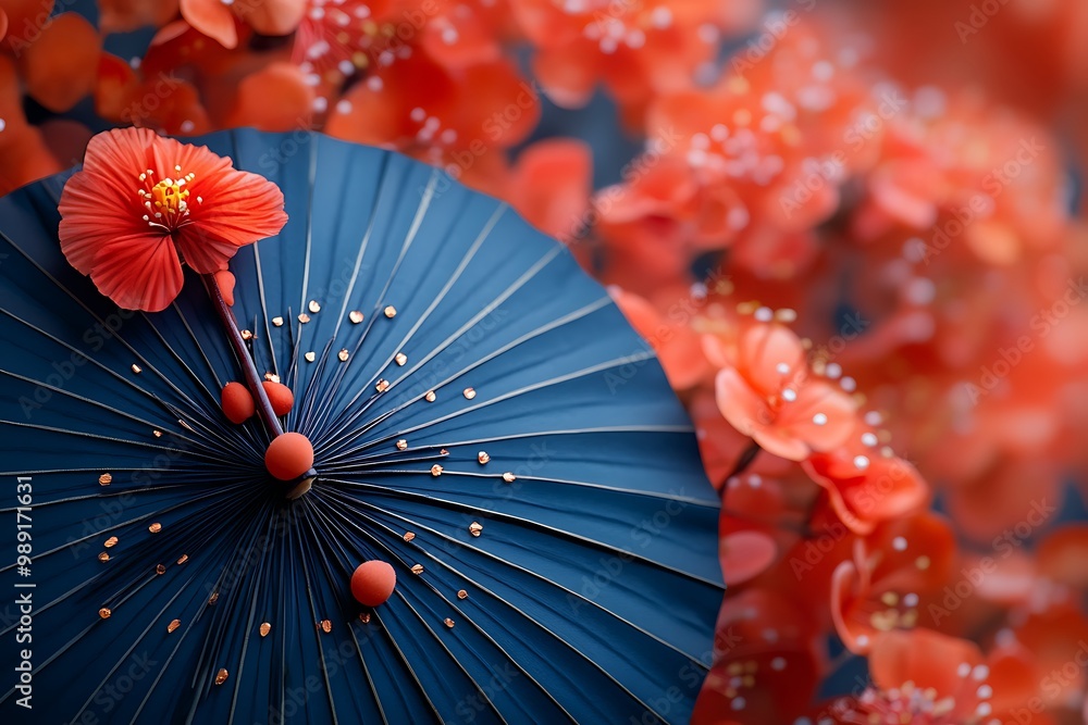 Poster bold card dedicated to japanese customs featuring a vibrant 2d design with a wide blank space on the
