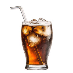 bubbly cola drink with ice and a straw