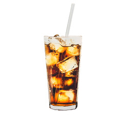 bubbly cola drink with ice and a straw