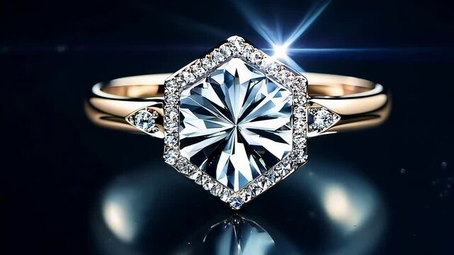 Closeup shoot of an elegant diamond ring with intricate design on a black background
