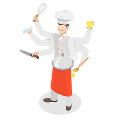 3D Isometric Flat  Illustration of Multitasking Chef, Skillful and Talented