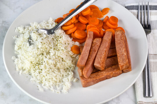 spam fries with rice  and carrots