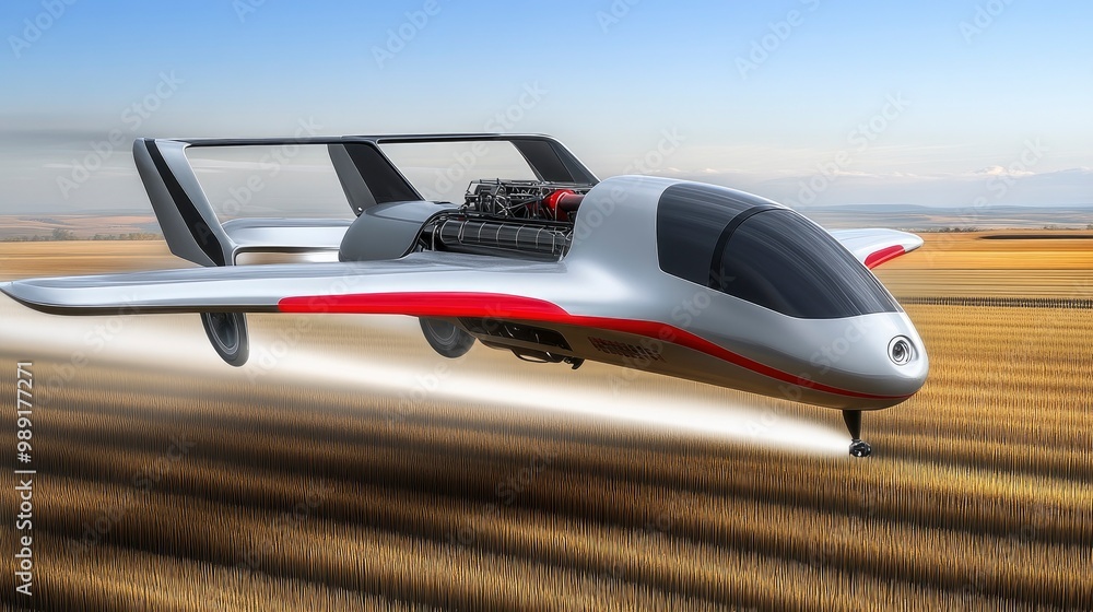 Poster a futuristic farming drone spraying crops with precision, advanced ai algorithms guiding its path, b