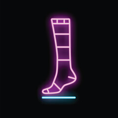 Vibrant neon sign illustrating a foot wearing a striped sock, perfect for showcasing fashion or retail themes