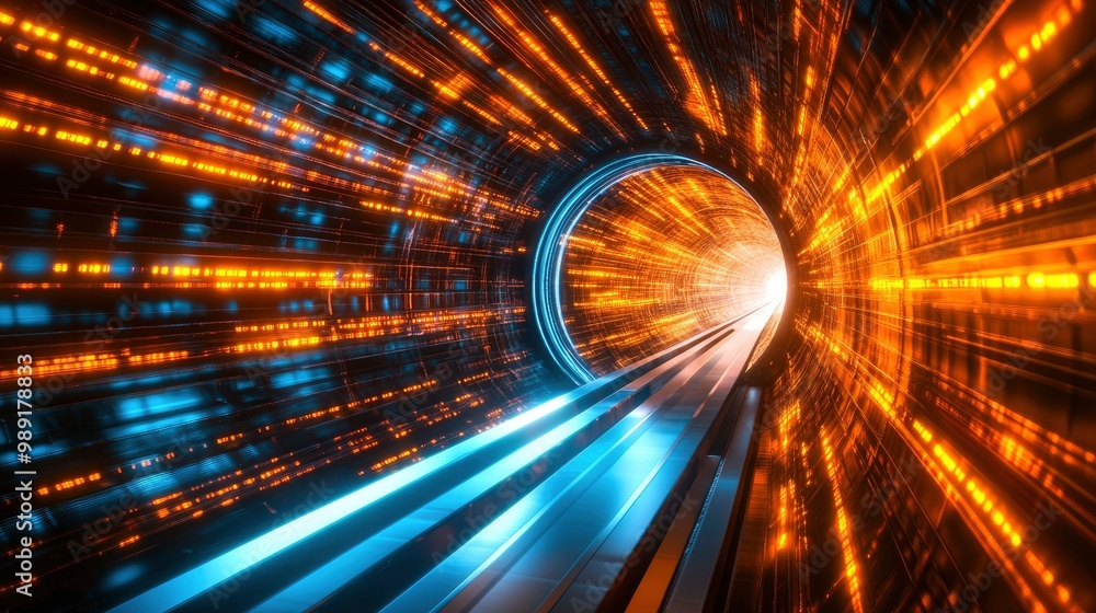 Poster a hyperloop pod speeding through a transparent tunnel, high-speed motion blurring the futuristic lan