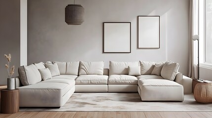Cozy and Inviting Modern Living Room with a Large Comfortable Sectional Sofa and Minimalist Stylish Decor Featuring a Harmonious Blend of Color Accents Clean Lines and Natural Materials