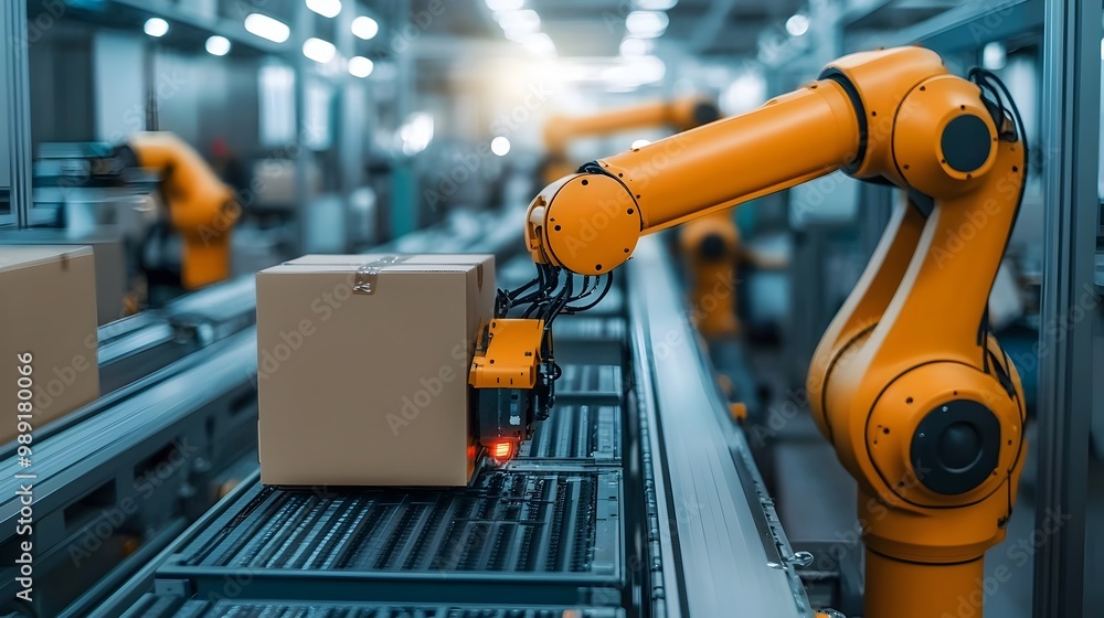 Poster innovative robotic automation driving economic progress in high-tech factory