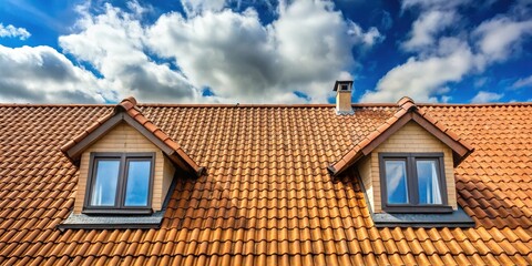 Roof with attic windows revealing the sky above the house