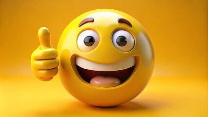 3d yellow emoji is showing a thumbs up gesture, conveying positivity and approval on a vibrant yellow background