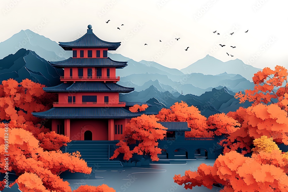 Poster dynamic card celebrating japanese festivals featuring a vibrant 2d design with an expansive blank sp