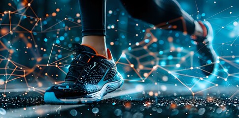 A close-up of a running shoe in motion, highlighting energy and technology in sports.