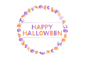 ハロウィン模様の円形フレームイラスト