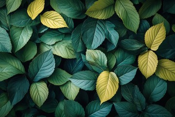 Fototapeta premium A close-up shot of lush green leaves with some yellow leaves mixed in.