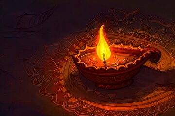 Fototapeta premium A decorative oil lamp with a flame, symbolizing light and celebration.