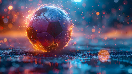 Fiery Soccer Ball with Abstract Background - 3D Illustration