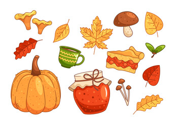 Vibrant Autumn Harvest Elements Including Pumpkin, Leaves, Mushrooms And Seasonal Treats Capture The Essence Of Fall