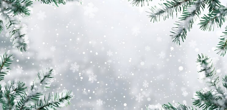 Snowy Christmas Tree Branches Background