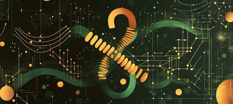 Futuristic card celebrating role of AI pet aging research featuring sleek design with a broad blank area on the upper right for writing surrounded by abstract aging process and genetic research icons