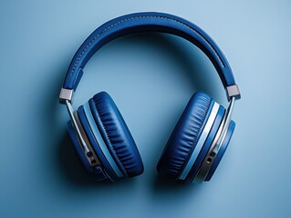 Blue Wireless Headphones on Blue Background
