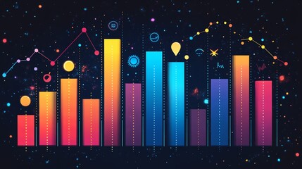 Fototapeta premium Dynamic Infographic Bar Chart with Descriptive Icons in Vibrant Color Palette