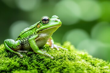 Obraz premium Green Tree Frog Perched on Moss