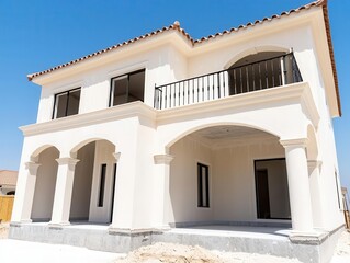 House under construction with exterior stucco being applied, creating a smooth finish, stucco application, exterior texture