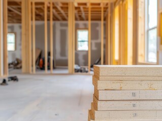 House with a partially built garage door frame, tools and materials scattered, garage door frame, functional feature
