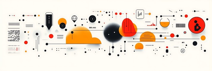 Futuristic card dedicated role of AI in product recommendations offering a broad blank area on the upper left for a personalized message surrounded by abstract algorithmic and product suggestion icons