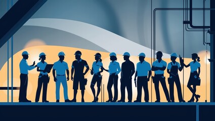 Diverse Team of Construction Workers in Silhouette