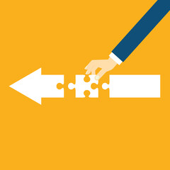 Teamwork working together to success, cooperation or team building collaborate to solve problem, partnership, help and support, business people colleagues help work together to connect jigsaw puzzle.