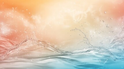 Fototapeta premium A serene water landscape with splashes and a gradient orange-blue background, perfect for tranquility and relaxation themes.
