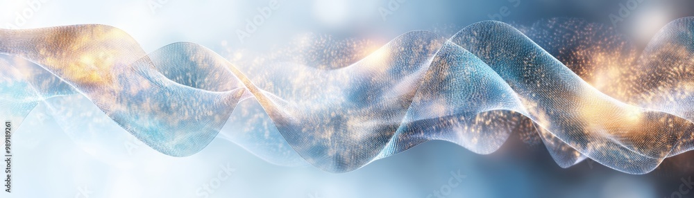 Poster a mesmerizing abstract wave pattern blending light and color, evoking a sense of motion and tranquil