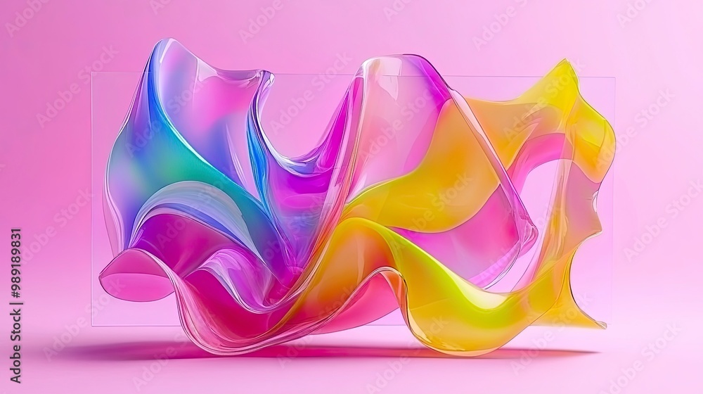 Poster a transparent oled display showing vibrant images, sleek and futuristic workspace with glowing ambie