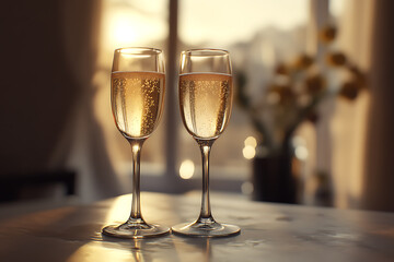 champagne in glasses, creating a warm and celebratory atmosphere